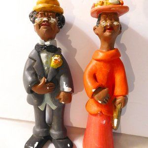 African American Couple Ceramic Figurine Statues Vintage